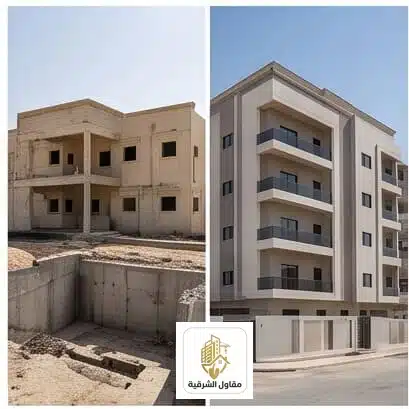 بناء عمارة في الدمام قبل وبعد - مقاول الشرقية
